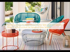 Attraente design PE Rattan tessuto Coffee Table Chair Hot Sale Best Design Colorato Mobile Set Tempered Glass Tabletop